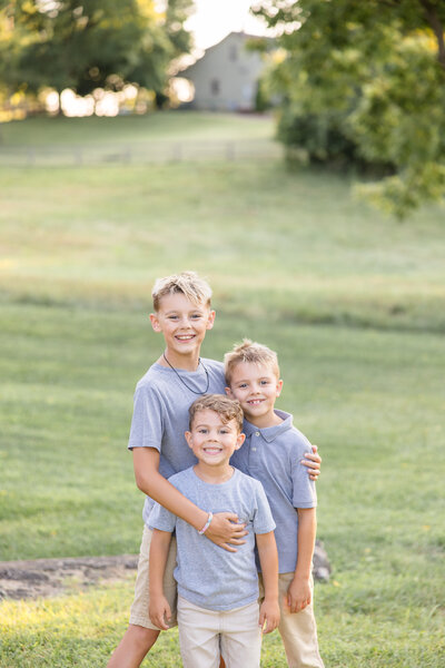 Brothers hugging in Beavercreek, Ohio at Phillips park.