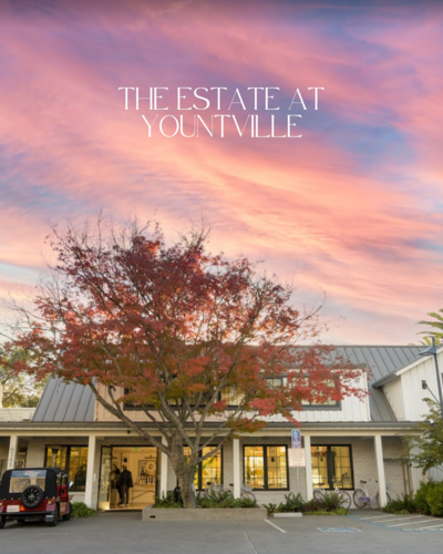 Sunset view of The Estate at Yountville, a refined Napa Valley wedding venue with boutique charm and elegance.
