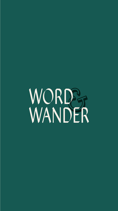 Word & Wander stacked logo on a teal background