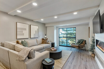 Modern living room of a luxury vacation rental designed by Park City interior designer Chalet + Co.