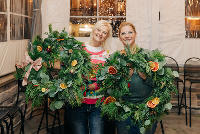 custom wreath with red and tan