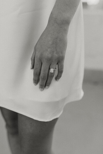 closeup of woman and her engagement ring