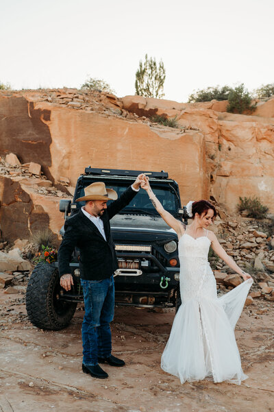 Off-Roading in a Jeep for their intimate wedding day