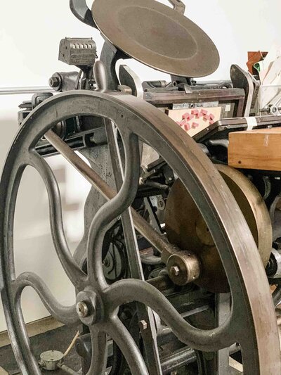 Printing press at Copper Willow Paper Studio