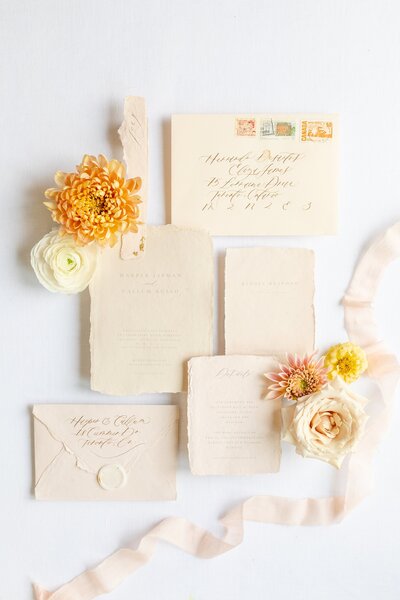Wedding stationary with torn edges by Olumis Calligraphy