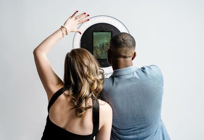 wedding guests with Traveler selfie photo booth with ring light