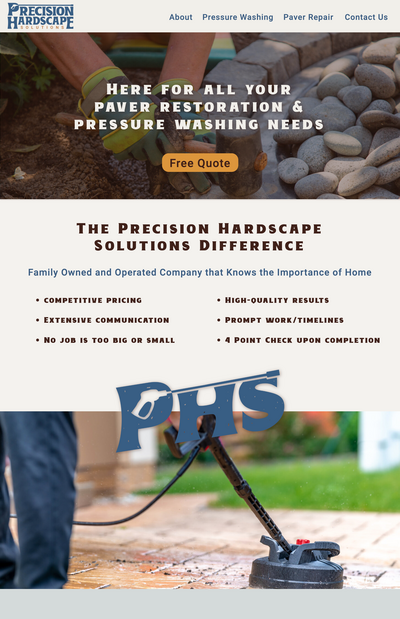 Website mockup of Precision Hardscape Solutions