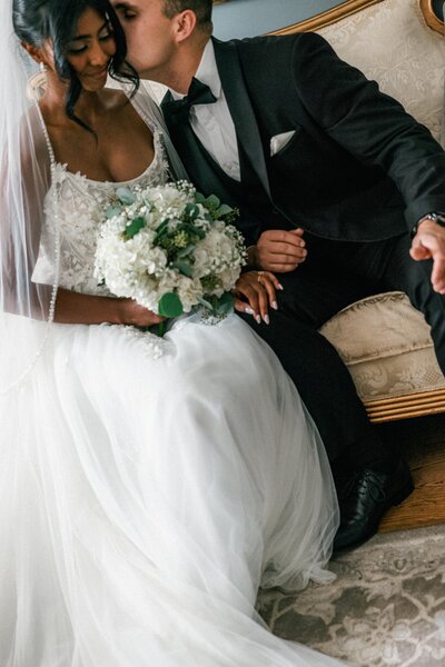 Romantic wedding portraits in Paris with Eiffel Tower views.