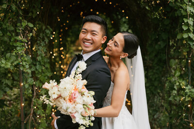 Warm, nostalgic image of bride and groom at Nashville garden wedding