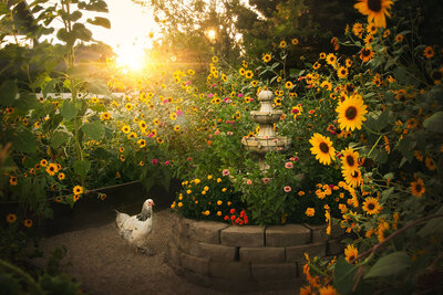 chicken-brahma-farm-studio-fountain-garden-flowers-dreamy-brighton