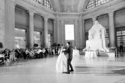 Bride and groom dancing at reception