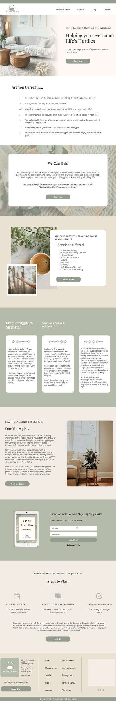 Ipad vertical website mockup of The Healing Den website