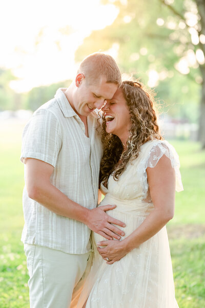 Expecting mom and her son in studio