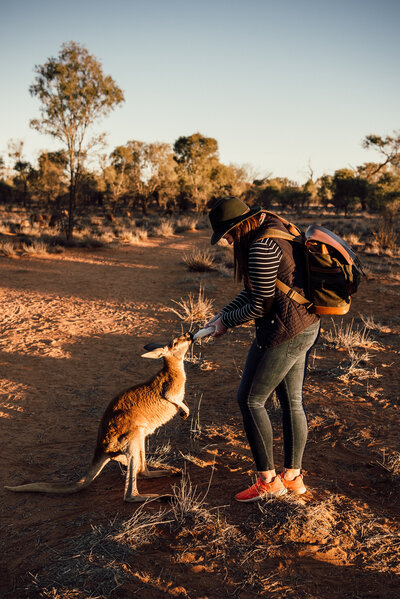 South Carolina Photographer feeding Kangaroo in Australia