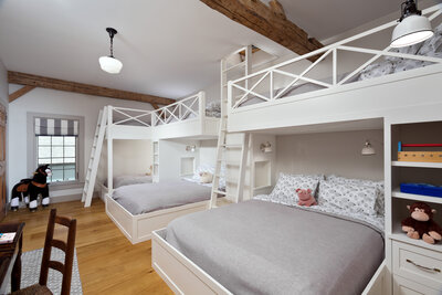 twin full size beds with gray comforters in kids room