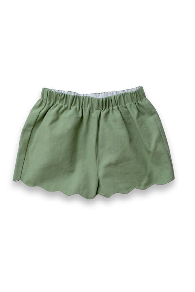 Green shorts with scalloped trip for little girls back to school