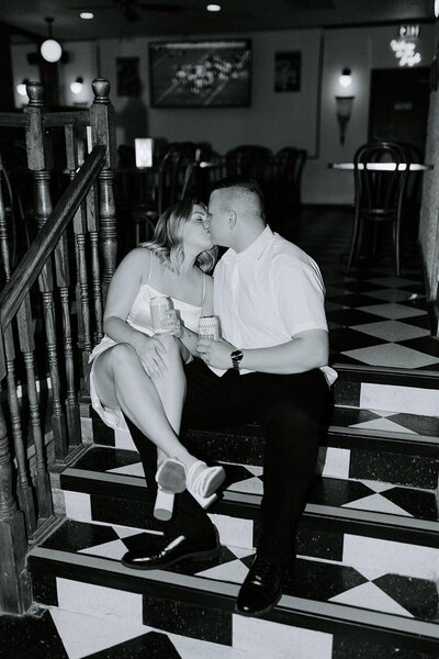 Vintage Pizza Place Engagement Photos - Film Inspired Engagement Session - Shorty's Pizza Winnipeg - Winnipeg Wedding Photographer - Manitoba Wedding Photographer