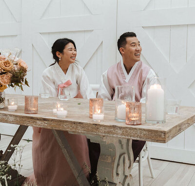bride and groom in hanbok at denver colorado wedding