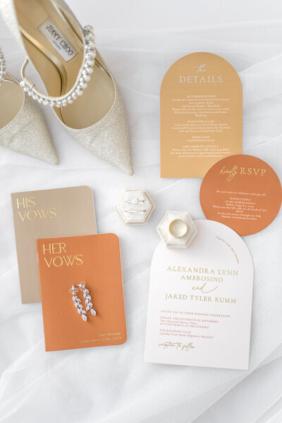 Maryland wedding invite flatlay