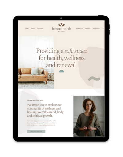 Mockup of a Showit template for therapists