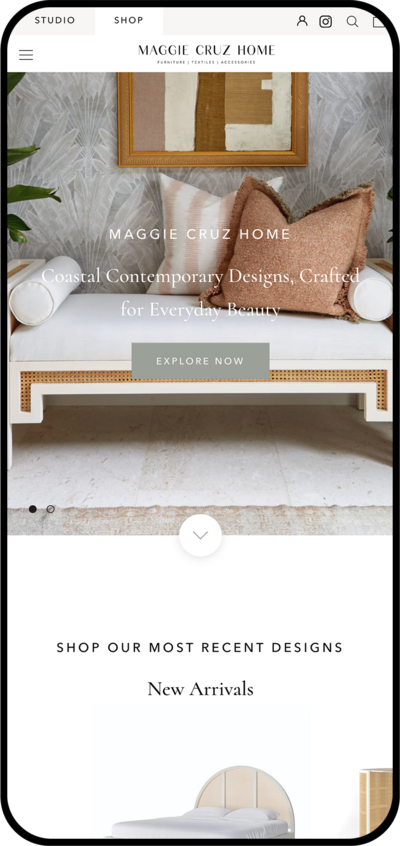 iPhone mockup of Maggie Cruz Home Homepage