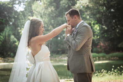 Groom hand kiss - Baltimore wedding photography