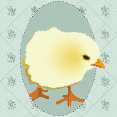 Illustration of baby chick with floral pattern background