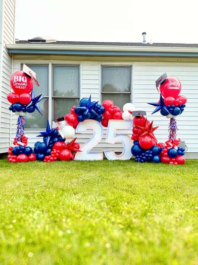 balloon arch and giant light up LED numbers for graduation party