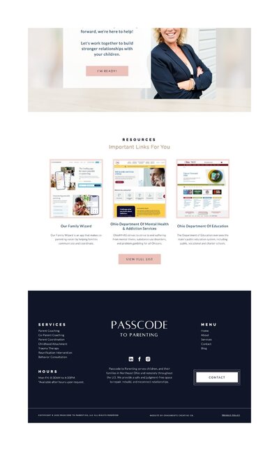 Final after image of Passcode to Parenting’s website, highlighting the sleek, professional look post-redesign.