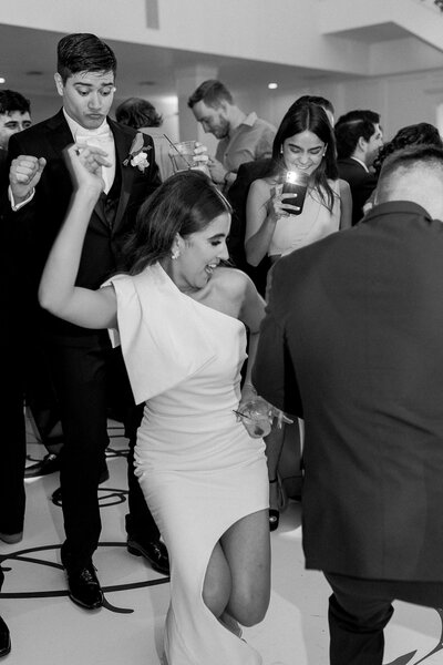 bride and groom dancing at wedding reception