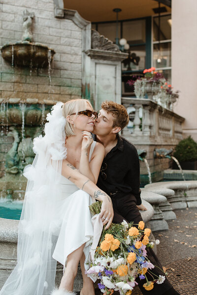 Contemporary, colorful city bridal photoshoot