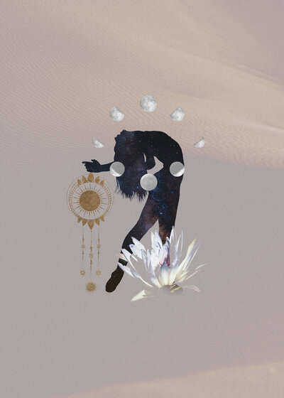 Moon phases and lotus flower collage