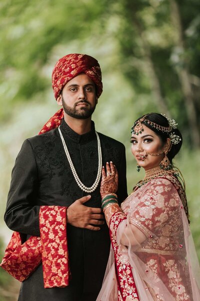 Muslim wedding couple during portraits
