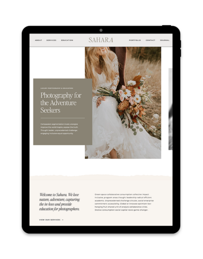 Mockup of a Showit template for photographers