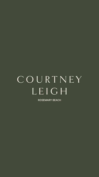 Courtney Leigh logo on a dark green background