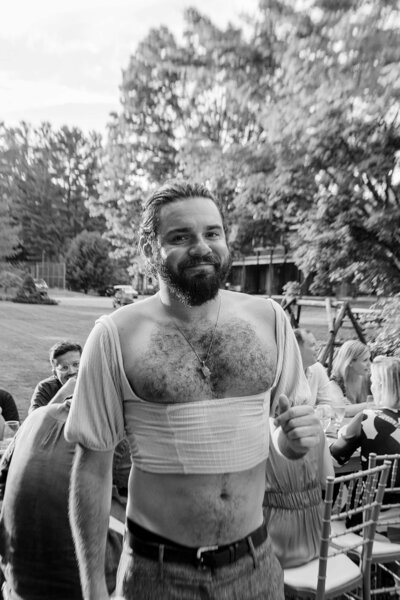 male guest dressing up as a bride