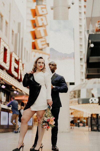 couple embracing in city street