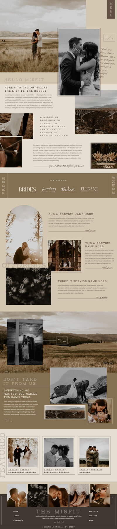 the misfit website in an earthy color palette