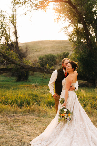 Bride and Groom summertime wedding portrait