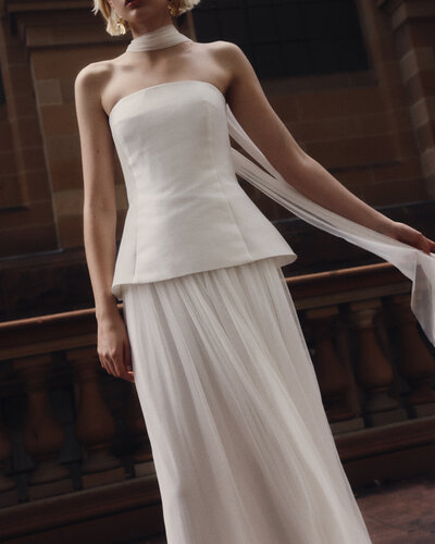 Bubble hem gown with cowboy boots