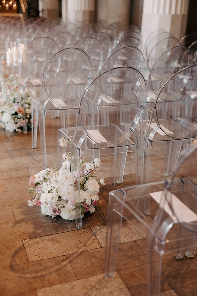 Acrylic chairs for a wedding ceremony at The Corinthian Houston