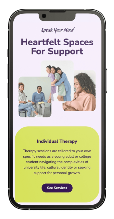 iphone mockup with a psychologist website mobile design