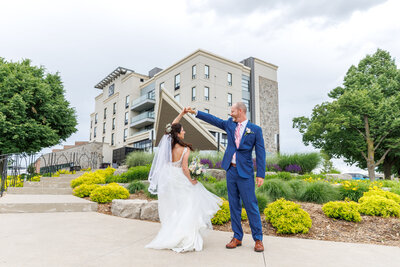 bride and groom in sunflowers at Dyments Glen Drummond Farm
