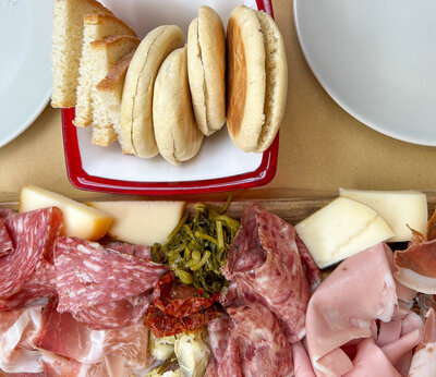 A wonderful spread of meats and cheese at L'Emporio in Bologna, Italy