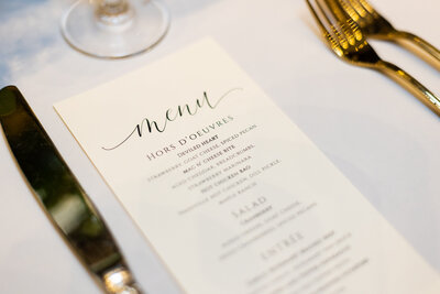 thin narrow hors. d'oeuvres menu on off white cardstock