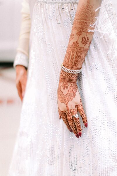 bride white dress mendhi