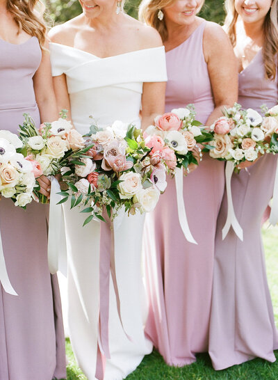 Bride and Bridesmaids Holding Bouquets in Highlands NC photo