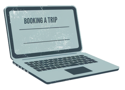 a clipart like graphic of a computer open to a booking page for rental boats