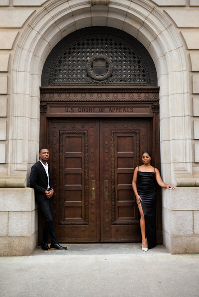 A couple stands at the doors of the U.S Court of Appeals in Atlanta, GA.
