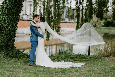 Wedding portraits of couple at their villa near the French Riviera